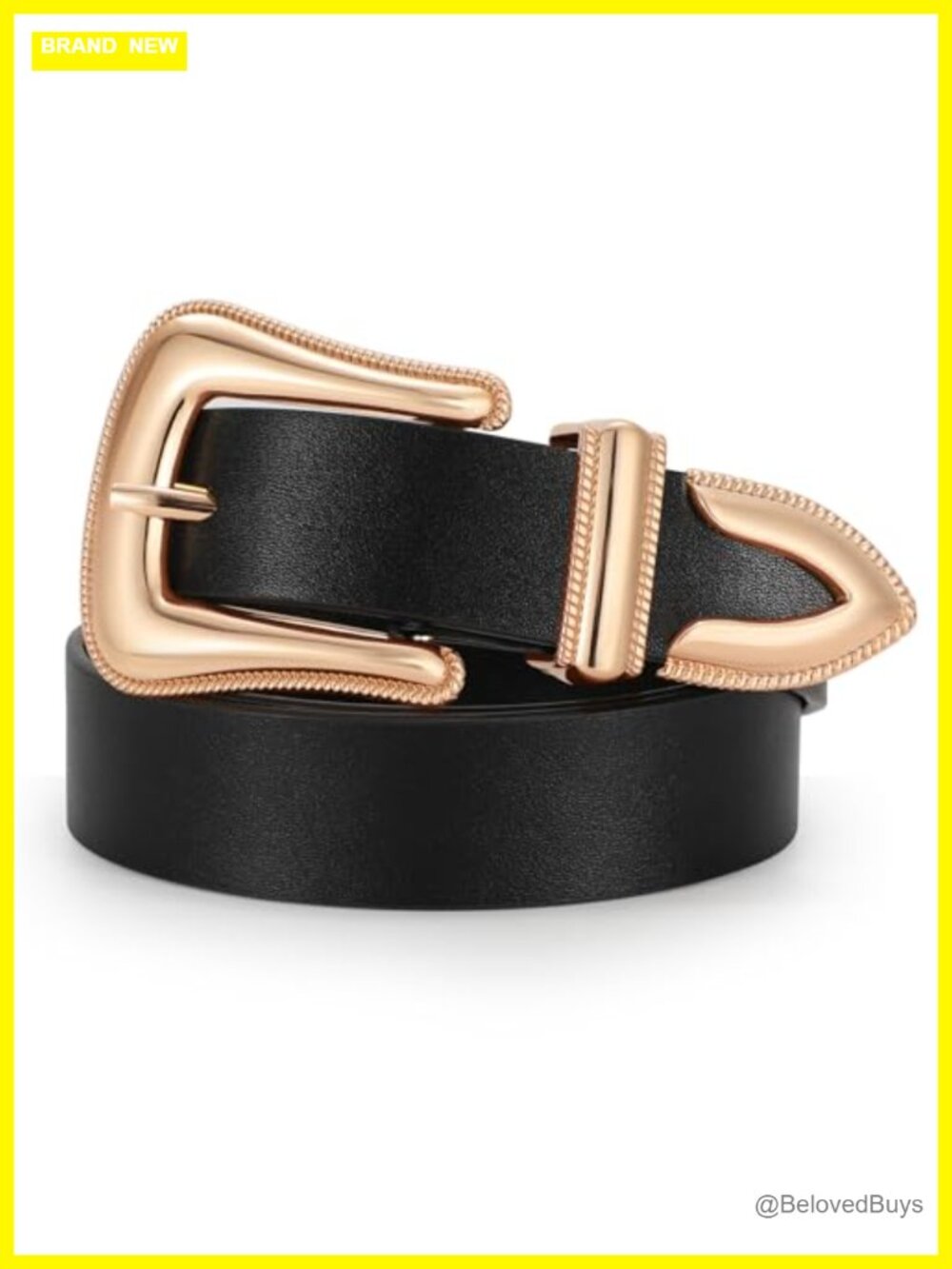 Women's PU Leather Belt with Western Gold Buckle, 1.1 Inch Wide
